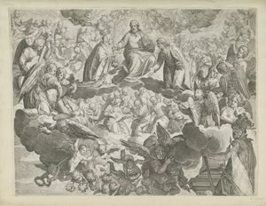 Pyhän Justinan Padovalaisen marttyyrikuolema (ylempi puolisko) tekijältä Agostino Carracci