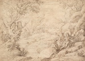 Maisema Kristuksen kiusauksen kanssa tekijältä Agostino Carracci