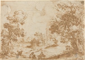 Maisema kahden pesurin kanssa tekijältä Agostino Carracci
