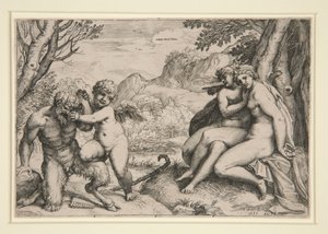 Pan Subdued by Cupid tekijältä Agostino Carracci