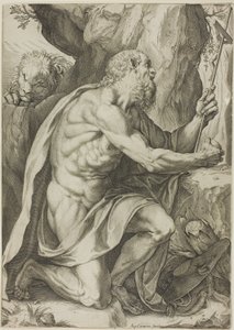Pyhä Hieronymus katumuksessa tekijältä Agostino Carracci