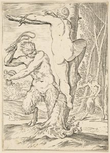 Satyr whipping a Nymph, n. 1590-1595 tekijältä Agostino Carracci