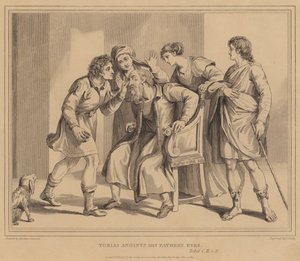 Tobias voitelee isänsä silmät, Tobit tekijältä Agostino Carracci