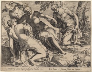 Merkurius ja kolme armoa tekijältä Agostino Carracci after Jacopo Tintoretto