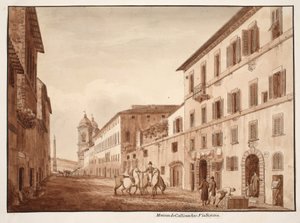 Callimachuksen talo, Via Sistina, 1833 (etsaus ruskealla pesulla) tekijältä Agostino Tofanelli