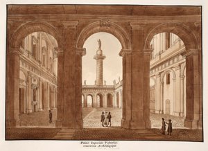 Palazzo Imperiali Valentini. Arkeologinen restaurointi., 1833 (etsaus ruskealla pesulla) tekijältä Agostino Tofanelli