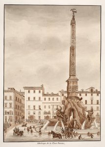 Piazza Navona -obeliski, 1833 (etsaus ruskealla pesulla) tekijältä Agostino Tofanelli