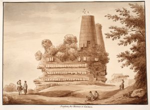 Horatii- ja Curiatii-hauta, 1833 (etsaus ruskealla pesulla) tekijältä Agostino Tofanelli