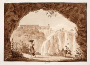 Vesiputoukset Tivolissa, 1833 (etsaus ruskealla pesulla) tekijältä Agostino Tofanelli