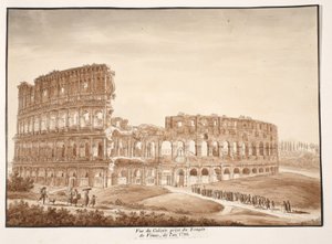 Näkymä Colosseumiin Venuksen temppelistä, 1833 (etsaus ja ruskea pesu) tekijältä Agostino Tofanelli