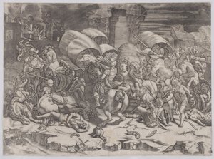 Taistelu leikkurin kanssa, 1530-31. tekijältä Agostino Veneziano