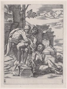 Hercules ja Antaeus, päivätty 1533, päivätty 1533. tekijältä Agostino Veneziano