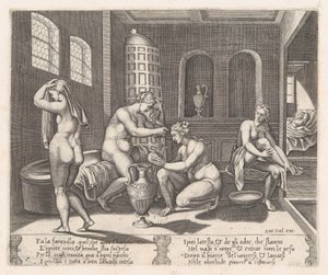 Levy 7: Psyche osallistui kylpyyn, Apu...:n kertomasta tarinasta Cupidosta ja Psychestä, 1530-60.