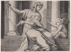 Temperance, päivätty 1517. tekijältä Agostino Veneziano