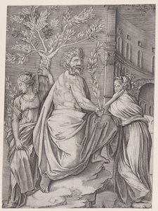 Mies, jolla on laakerinoksa, n. 1514-36. tekijältä Agostino Veneziano