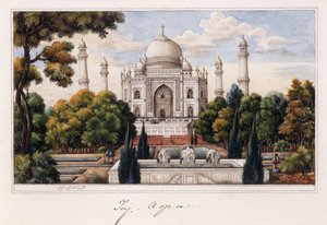 Taj Mahal puutarhasta, n. 1840 (kynä ja harmaa muste, w/c, korostettu valkoisella,