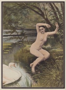 Leda, Spartan prinsessa kreikkalaisesta mytologiasta (väri litho) tekijältä Albert (after) Aublet