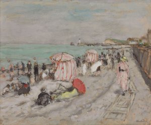 On the Beach (öljy paperille, levylle asetettuna) (Rannalla)