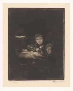 Lapset piirtävät hämärässä tekijältä Albert Besnard (signed by artist)