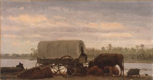 Nooning on the Platte, noin 1859 (öljy paperille kiinnitettynä kankaalle). tekijältä Albert Bierstadt