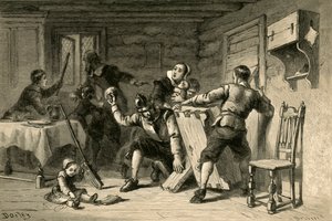 Puritaanit barrikadoivat talonsa intiaaneja vastaan, 1877.