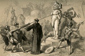 Espanjalaiset tuhoavat meksikolaisia epäjumalia, 1877.