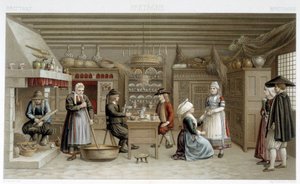 1800-luvun bretonilaiset puvut ja sisustus - Racinetin teoksessa "Le costume ancien et historique" tekijältä Albert Charles August Racinet