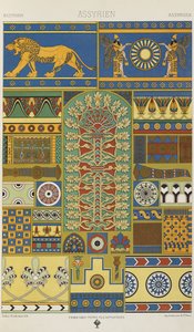Assyrialainen, levy 3 teoksesta "Polychromatic Ornament: Sata lautasta kultaa, hopeaa ja värejä" tekijältä Albert Charles August Racinet