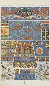 Kiina ja japani, levy 11 julkaisusta "Polychromatic Ornament: Sata lautasta kultaa, hopeaa ja värejä" tekijältä Albert Charles August Racinet
