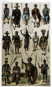 Guinean, Senegalin ja Gabonin puvut. Kuvitus Racinet
