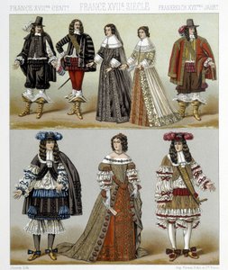Aateliston puvut Ranskassa 1700-luvulla. Kuvitus Racinet