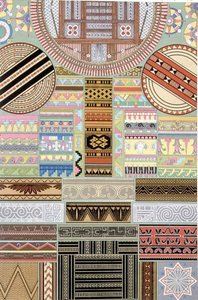 Koriste Oseaniasta ja Keski-Afrikasta, "Polychrome Ornament", kaiverrus Dufour ja F. Durin, pub. Kirjailija: Lemercier & C. tekijältä Albert Charles August Racinet