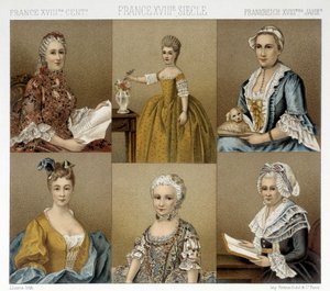 Ranskalainen feminiininen muoti 1700-luvulla. Kuvitus Racinet
