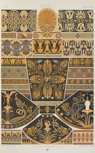 Kreikka, levy 5 julkaisusta "Polychromatic Ornament: Sata lautasta kultaa, hopeaa ja värejä" tekijältä Albert Charles August Racinet