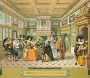 Hollantilaisen aatelisasunnon sisustus 1600-luvulla, kuva Racinet Augusten teoksesta The Complete pukuhistoria tekijältä Albert Charles August Racinet