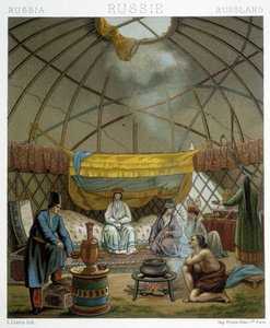 Kalmyk (venäläiset nomadit) jurtassaan tekijältä Albert Charles August Racinet