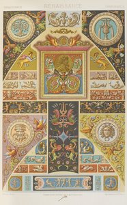 Renaissance, levy 54 teoksesta "Polychromatic Ornament: Sata lautasta kultaa, hopeaa ja värejä" tekijältä Albert Charles August Racinet
