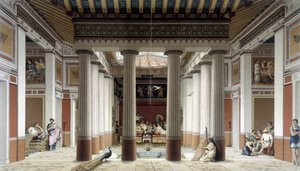 Kreikkalaisen antiikin talon atrium - "" Historiallinen puku" -kirjassa, kirjoittanut Racinet tekijältä Albert Charles August Racinet