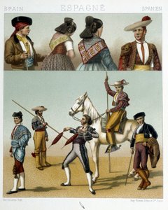 Toreador-asu Espanjassa - Racinetin "" Vanha ja historiallinen puku" -asussa tekijältä Albert Charles August Racinet