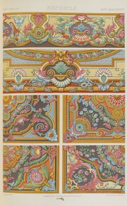 XVIII vuosisata, levy 88 teoksesta "Polychromatic Ornament: Sata lautasta kultaa, hopeaa ja värejä" tekijältä Albert Charles August Racinet