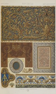 XVII vuosisata, levy 74 teoksesta "Polychromatic Ornament: Sata lautasta kultaa, hopeaa ja värejä" tekijältä Albert Charles August Racinet