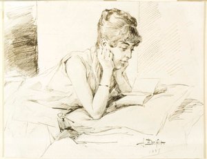Lukeva nuori nainen tekijältä Albert Edelfelt