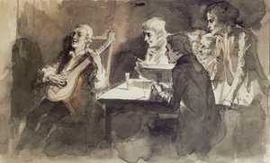 ”Bellman laulaa ystävilleen viimeisen kerran”, tutkimus tekijältä Albert Edelfelt