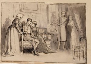 Kapteenin paluu, sommitteluluonnos. J. L. Runebergin teoksen Julqvällen (Jouluaatto) kuvitukset tekijältä Albert Edelfelt