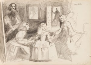 Las Meninas, luonnos Diego Velázquezin mukaan tekijältä Albert Edelfelt