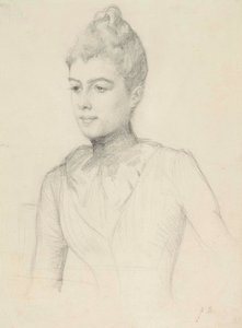 Luonnos Elisabeth Martin (o.s. Grosjean) muotokuvaksi; naisen rintakuva tekijältä Albert Edelfelt