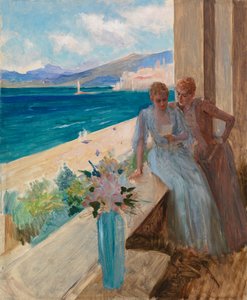 Taiteilijan vaimo ja Emilia von Etter parvekkeella Cannesissa tekijältä Albert Edelfelt