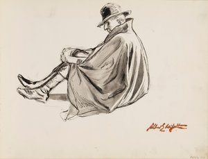 Istuva viittaan pukeutunut mies tekijältä Albert Edelfelt