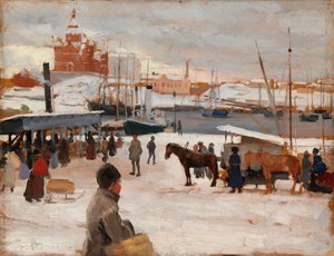 Talvipäivä Helsingin torilla, luonnos; luonnos teoksesta ”Talvipäivä Helsingin torilla” tekijältä Albert Edelfelt