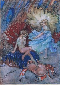 "Ei, älä tönäisi sitä köyhää rapua Tomista", The Water Babies -pubista, Humphrey Milford Oxford University Press, n. 1930 (värilitho) tekijältä Albert Edward Jackson